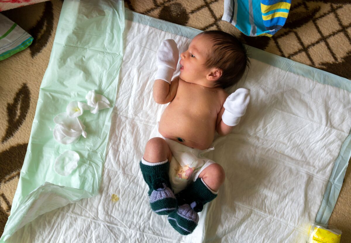 A baby during a diaper change