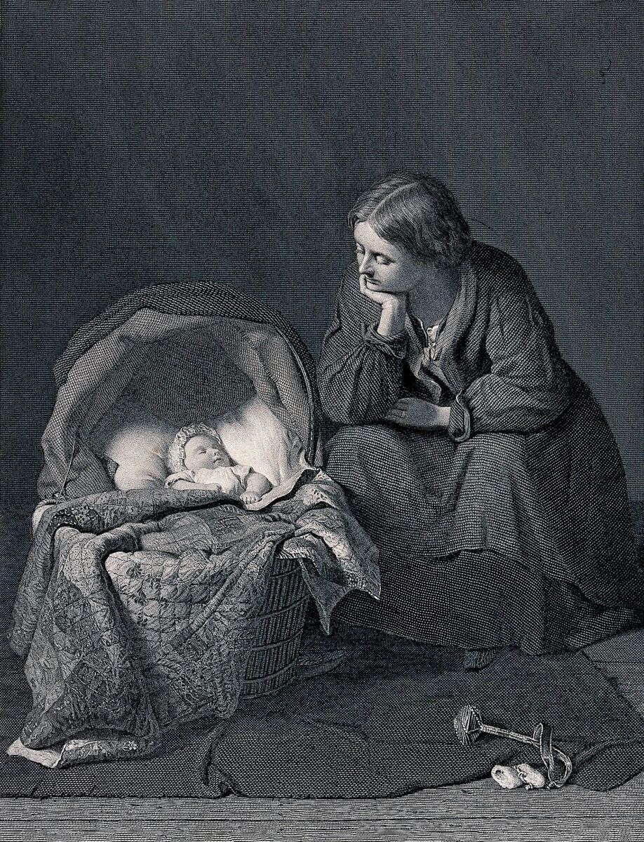 A baby sleeping safely on its back in a cot