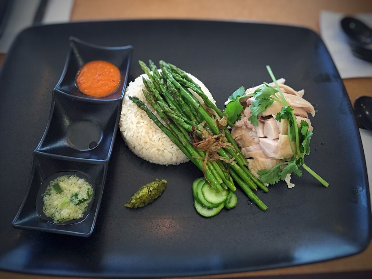 Hainanese Chicken Rice, with asparagus