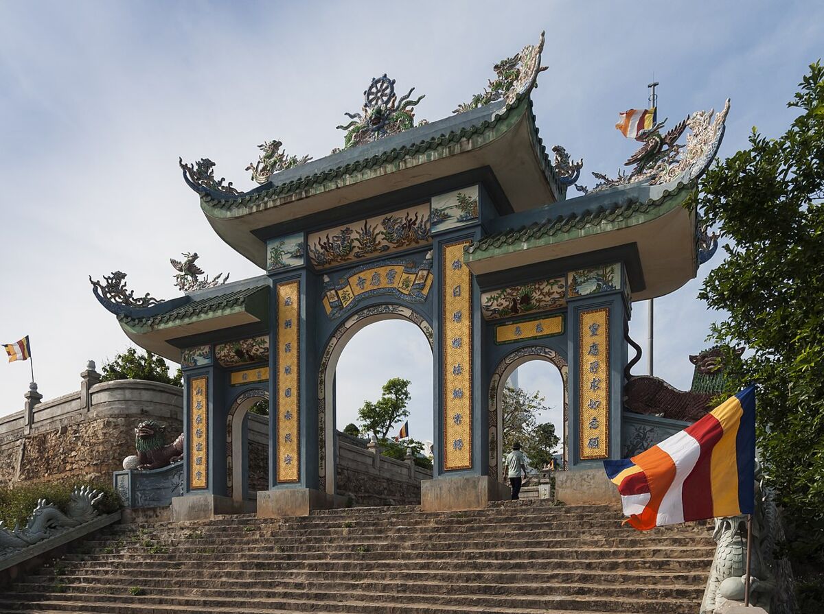 Ornate decorated entrance gate of the Linh Ung Pagoda on the Son Tra Peninsula in Da Nang