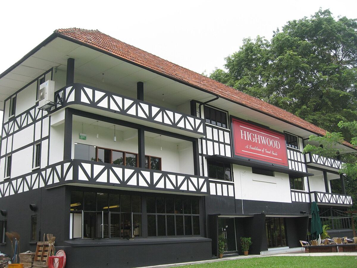 The black-and-white Tudor-style Highwood building, a converted colonial block at Tanglin Village, Dempsey Hill