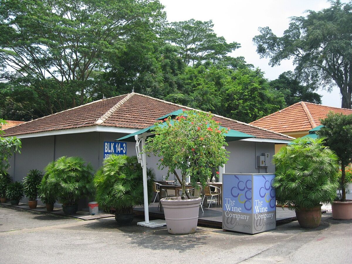 Block 14 on Dempsey Road, a low colonial cottage converted into a shop with potted plants outside, Dempsey Hill