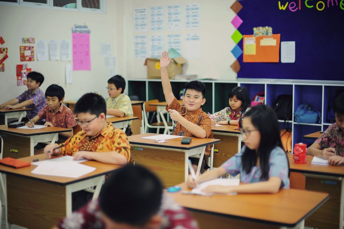 Students actively participating in a classroom environment, showcasing an engaging learning experience.