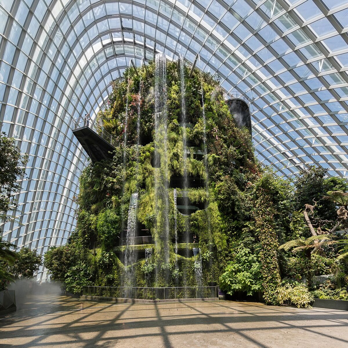 The indoor waterfall and vertical garden inside the Cloud Forest dome at Gardens by the Bay