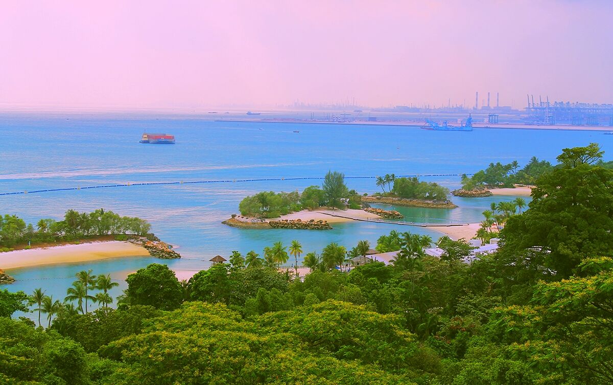 Palawan Beach and its small islands seen from above