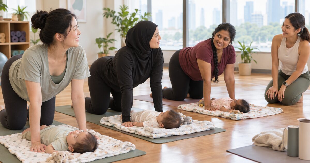 Postnatal yoga in Singapore: when to start, gentle moves by recovery stage and how to choose a class you can bring your baby to